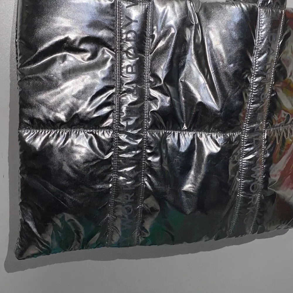 Bath‎ & Body Works Women's Silver Metallic Puffer Tote Hand Bag NWT